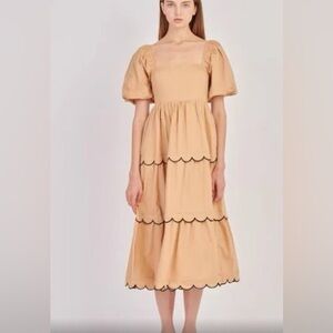 English Factory color lock scallop midi dress